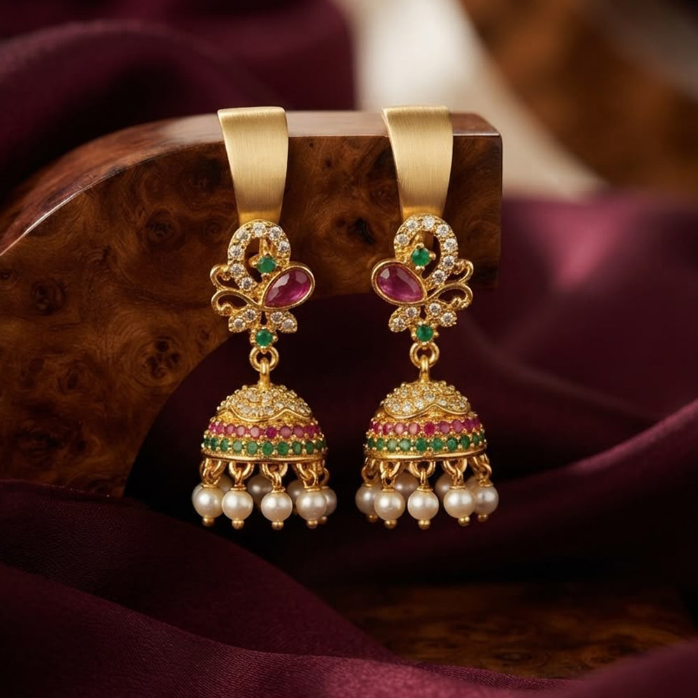 Manisha Jewellery Traditional Pota Stone And Pearl Jhumki Earrings