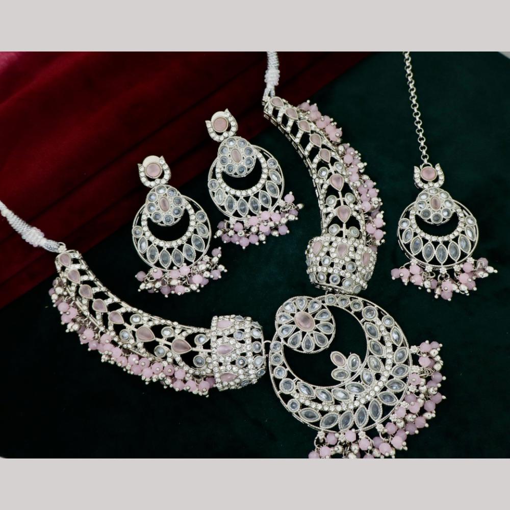 Manisha Silver Plated Kundan Stone And Beads Necklace Set