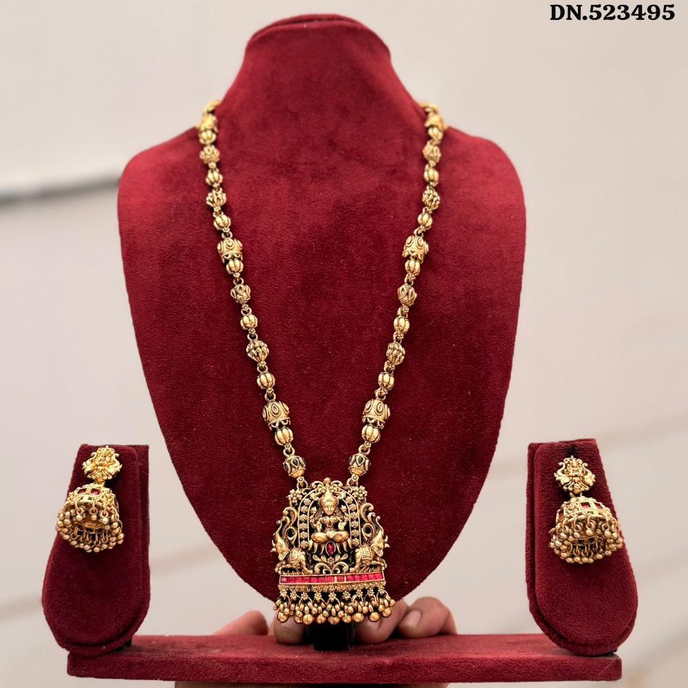 Manisha Jewellery Pota Stone Temple Long Necklace Set