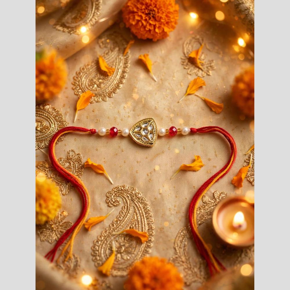 Manisha Jewellery Classic Kundan Stone Beads Rakhi for Raksha Bandhan