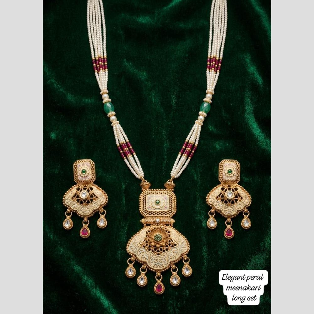 Manisha Jewellery Designer Pota Stone And Pearl Meenakari Long Necklace Set