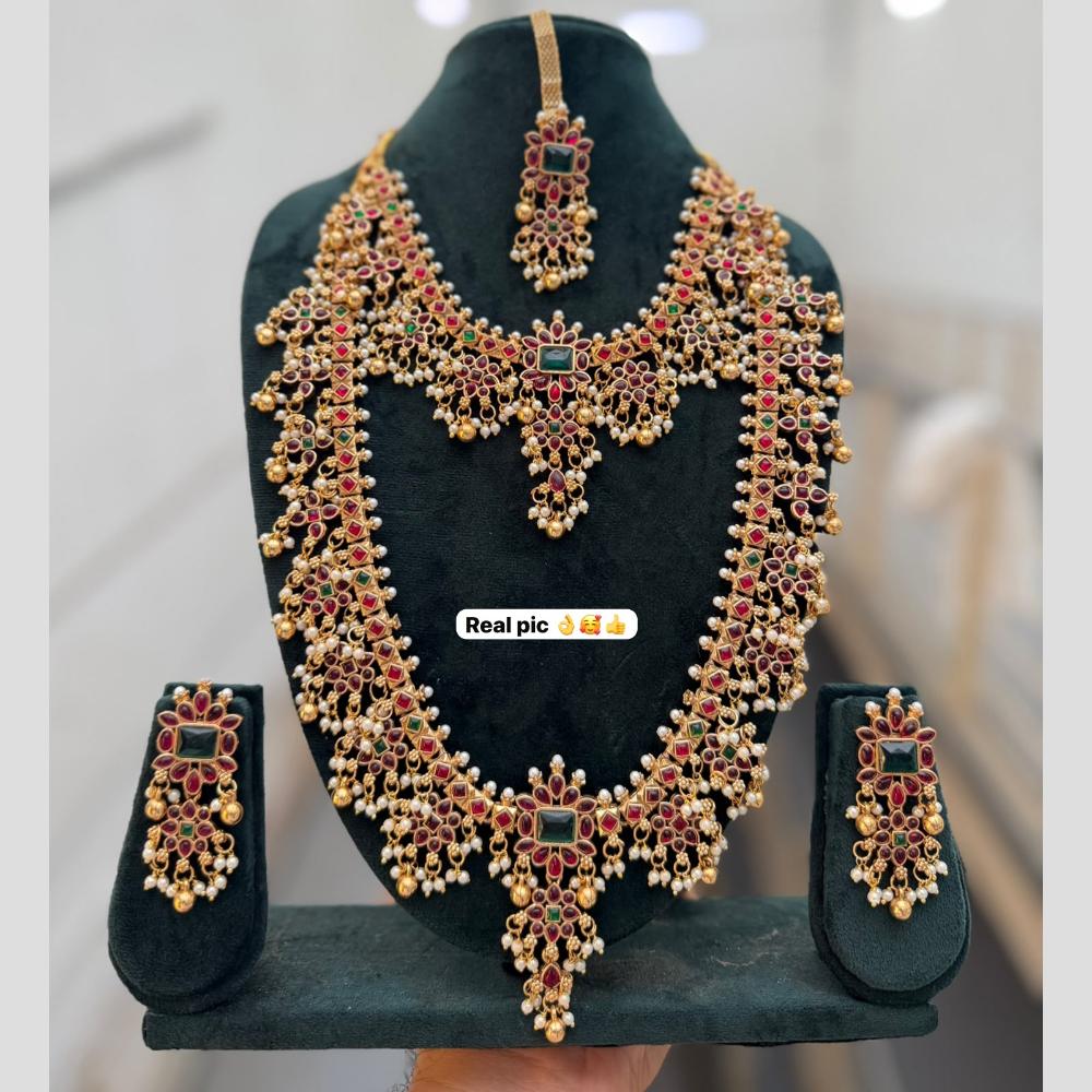 Manisha Jewellery Gorgeous Pota Stone And Pearl Designer Double Necklace Set
