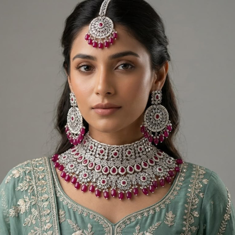 Manisha Jewellery Stylish Crystal Stone And Beads Designer Choker Necklace Set