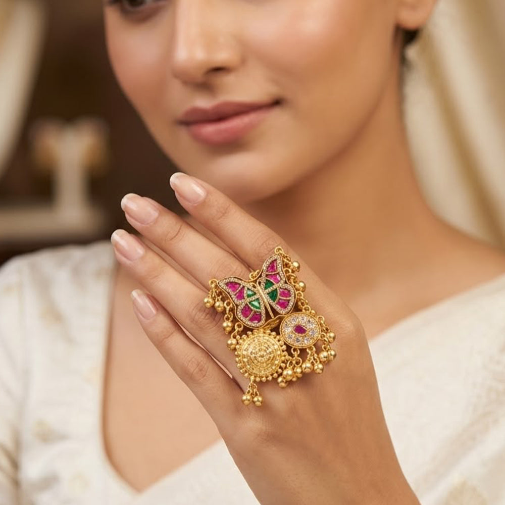 Manisha Jewellery Charming Pota Stone And Pearl Butterfly Ring