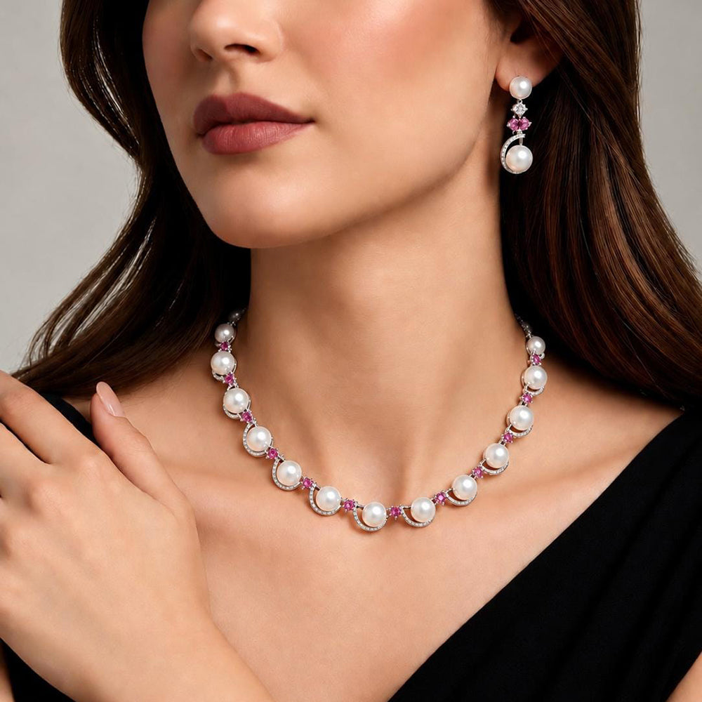 Manisha Jewellery Elegant American Daimond And Beads Necklace Set
