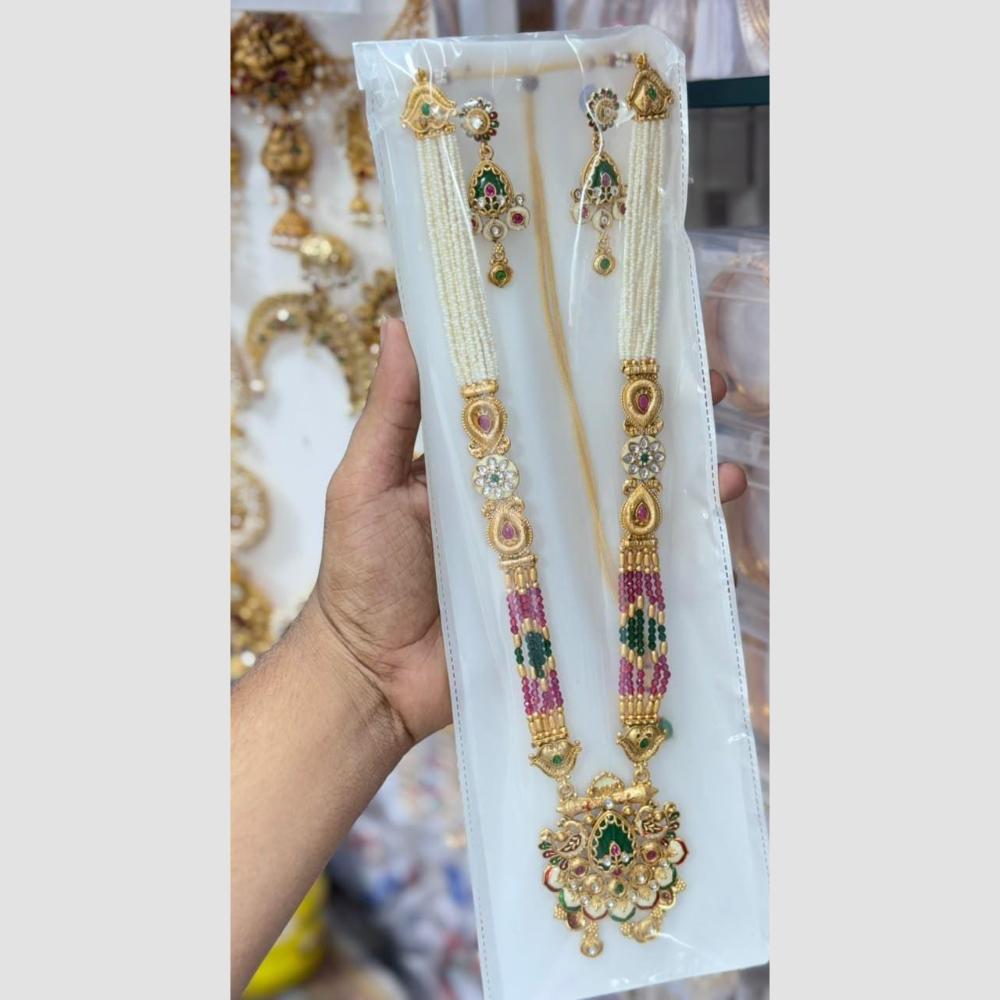 Manisha Jewellery Designer Pota Stone And Pearl Meenakari Long Necklace Set