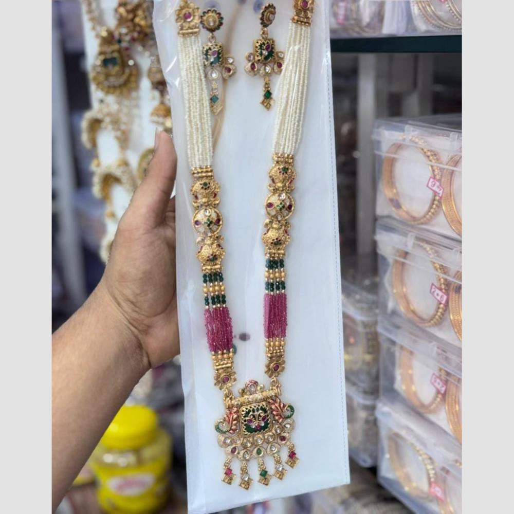 Manisha Jewellery Designer Pota Stone And Pearl Meenakari Long Necklace Set