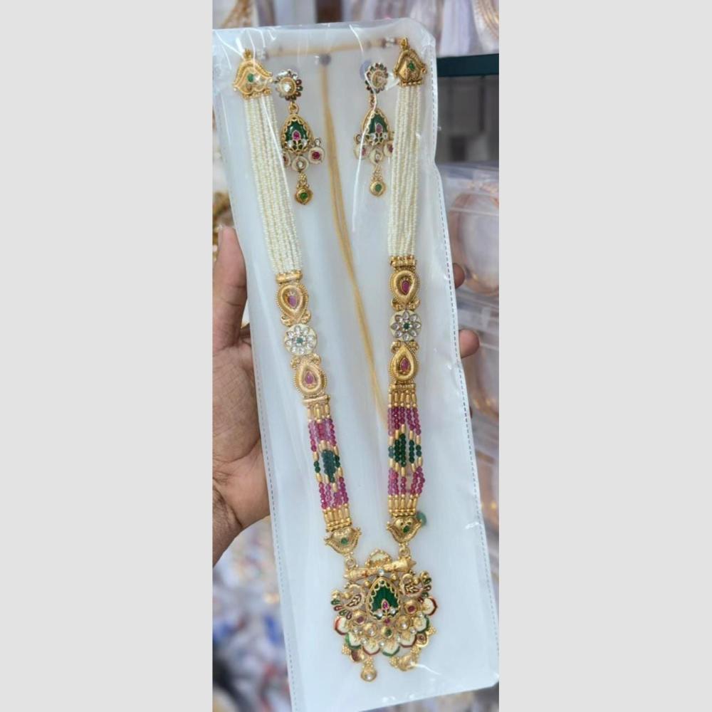 Manisha Jewellery Designer Pota Stone And Pearl Meenakari Long Necklace Set