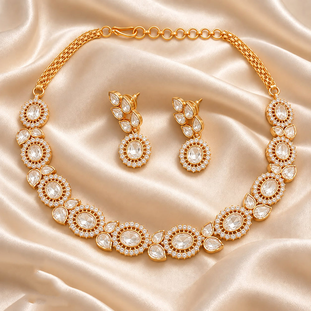 Manisha Jewellery Royal Look Pota Stone And Austrian Stone Necklace Set