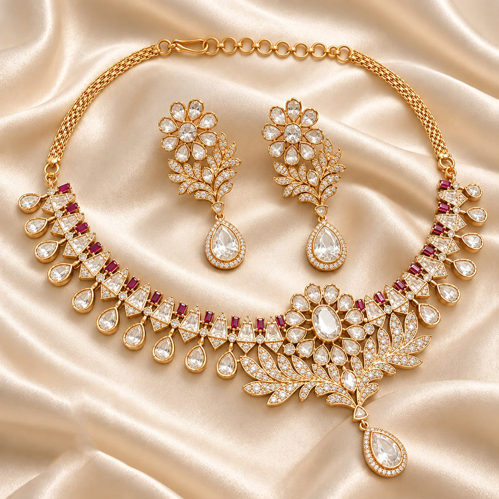 Manisha Jewellery Royal Look Pota Stone And Austrian Stone Necklace Set