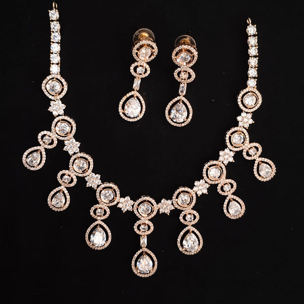 Lucentarts Jewellery Rose Gold Plated AD Necklace Set