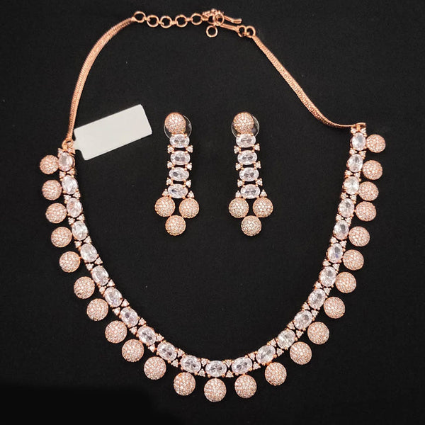 Lucentarts Jewellery Rose Gold Plated AD Necklace Set