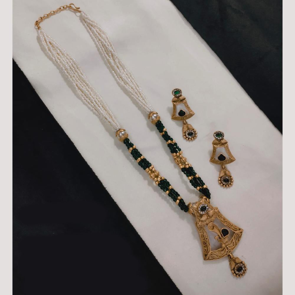 Lucentarts Jewellery Gold Plated Pota Stone And Beads Long Necklace Set