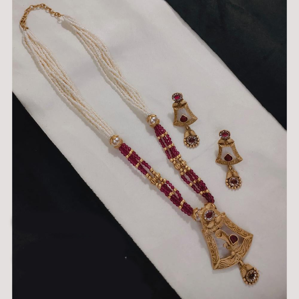 Lucentarts Jewellery Gold Plated Pota Stone And Beads Long Necklace Set
