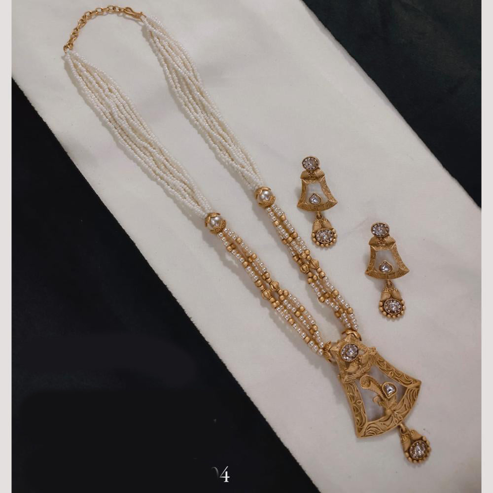 Lucentarts Jewellery Gold Plated Pota Stone And Beads Long Necklace Set