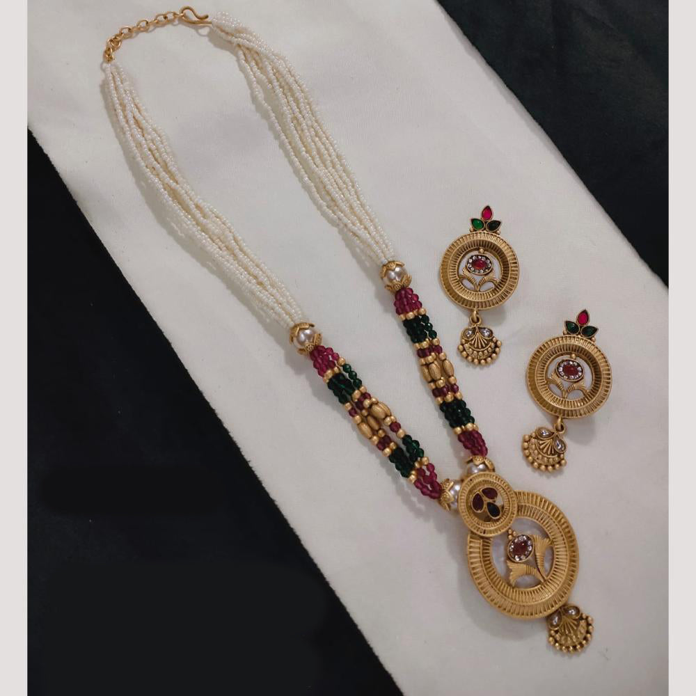 Lucentarts Jewellery Gold Plated Pota Stone And Beads Long Necklace Set