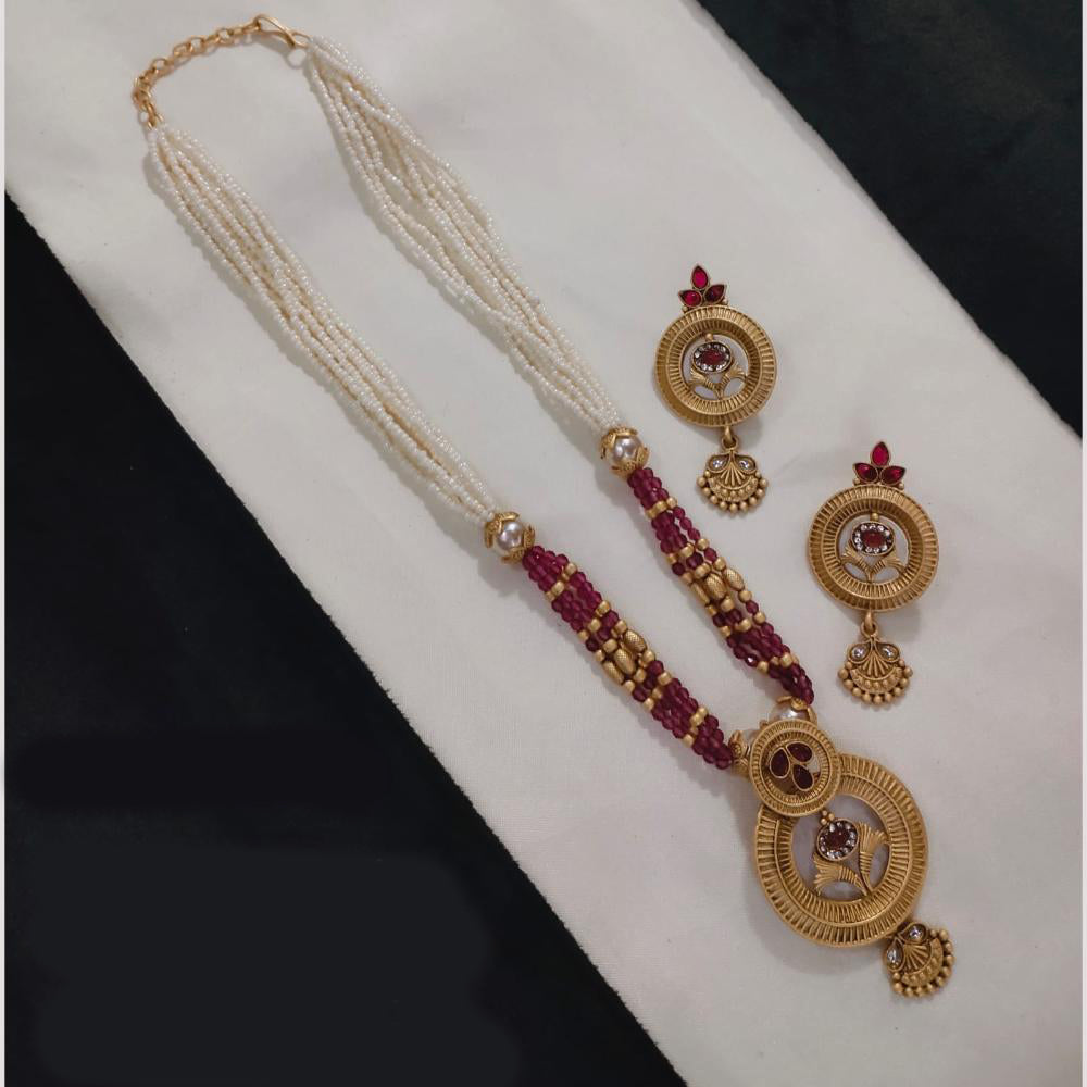 Lucentarts Jewellery Gold Plated Pota Stone And Beads Long Necklace Set