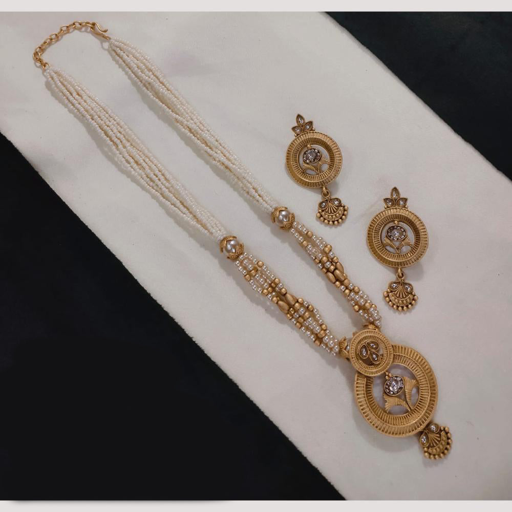 Lucentarts Jewellery Gold Plated Pota Stone And Beads Long Necklace Set