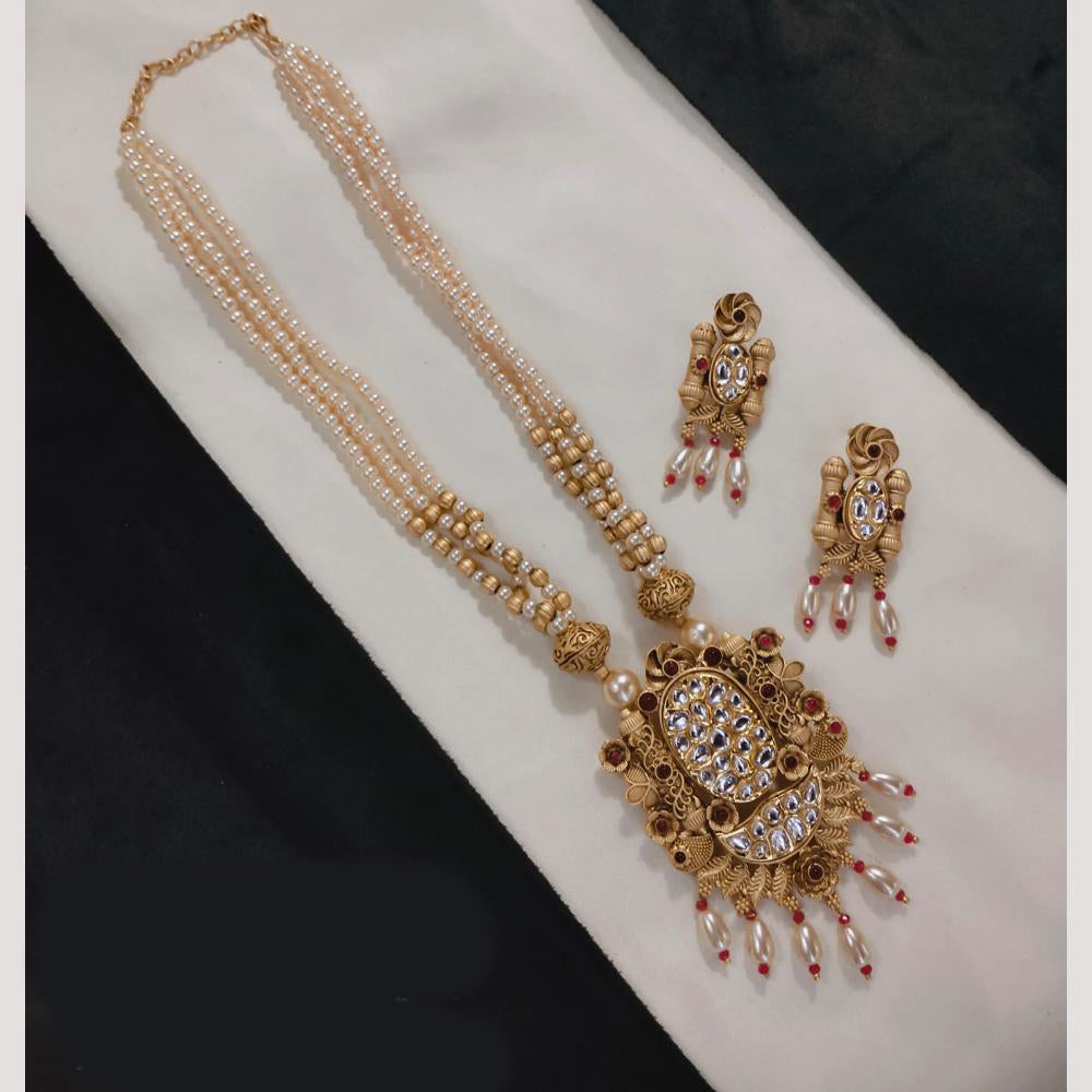 Lucentarts Jewellery Gold Plated Pota Stone And Beads Long Necklace Set