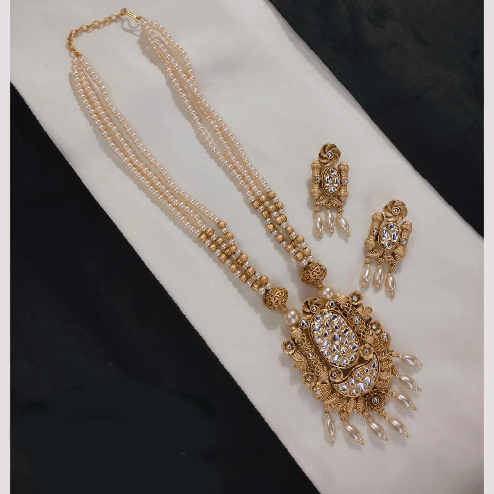 Lucentarts Jewellery Gold Plated Pota Stone And Beads Long Necklace Set