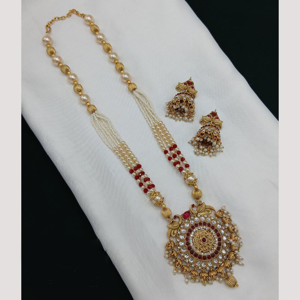 Lucentarts Jewellery Gold Plated Pota Stone And Beads Long Necklace Set