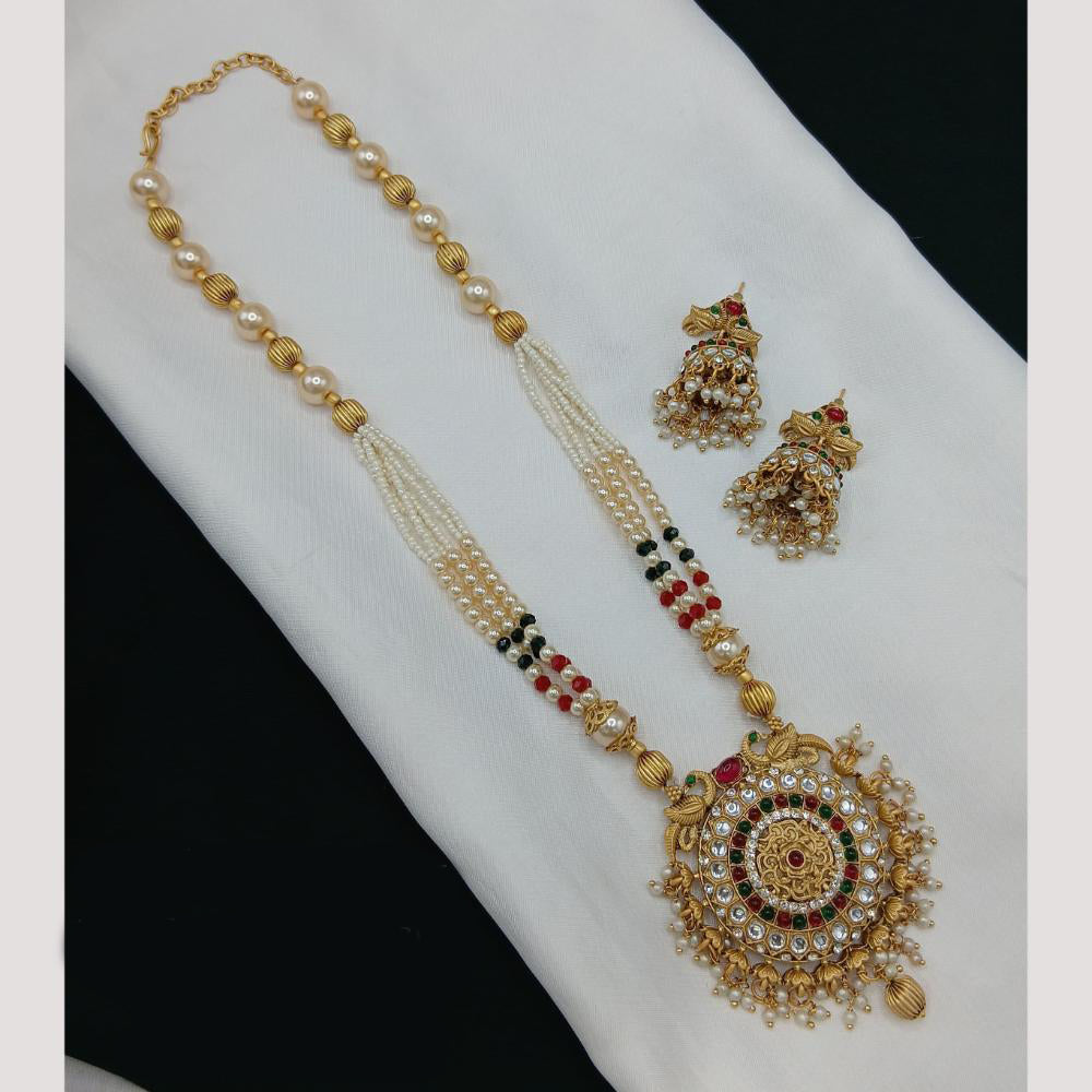 Lucentarts Jewellery Gold Plated Pota Stone And Beads Long Necklace Set