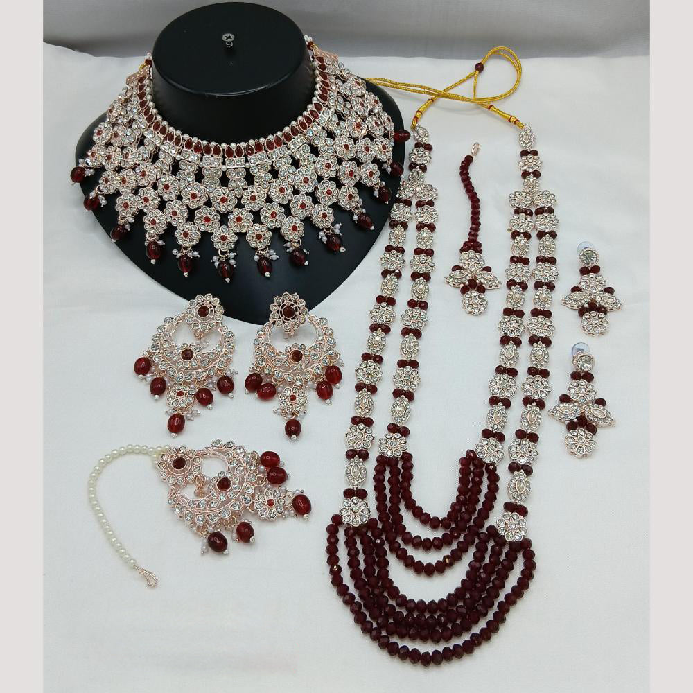 Lucentarts Jewellery Rose Gold Plated Austrian Stone And Beads Double Necklace Set