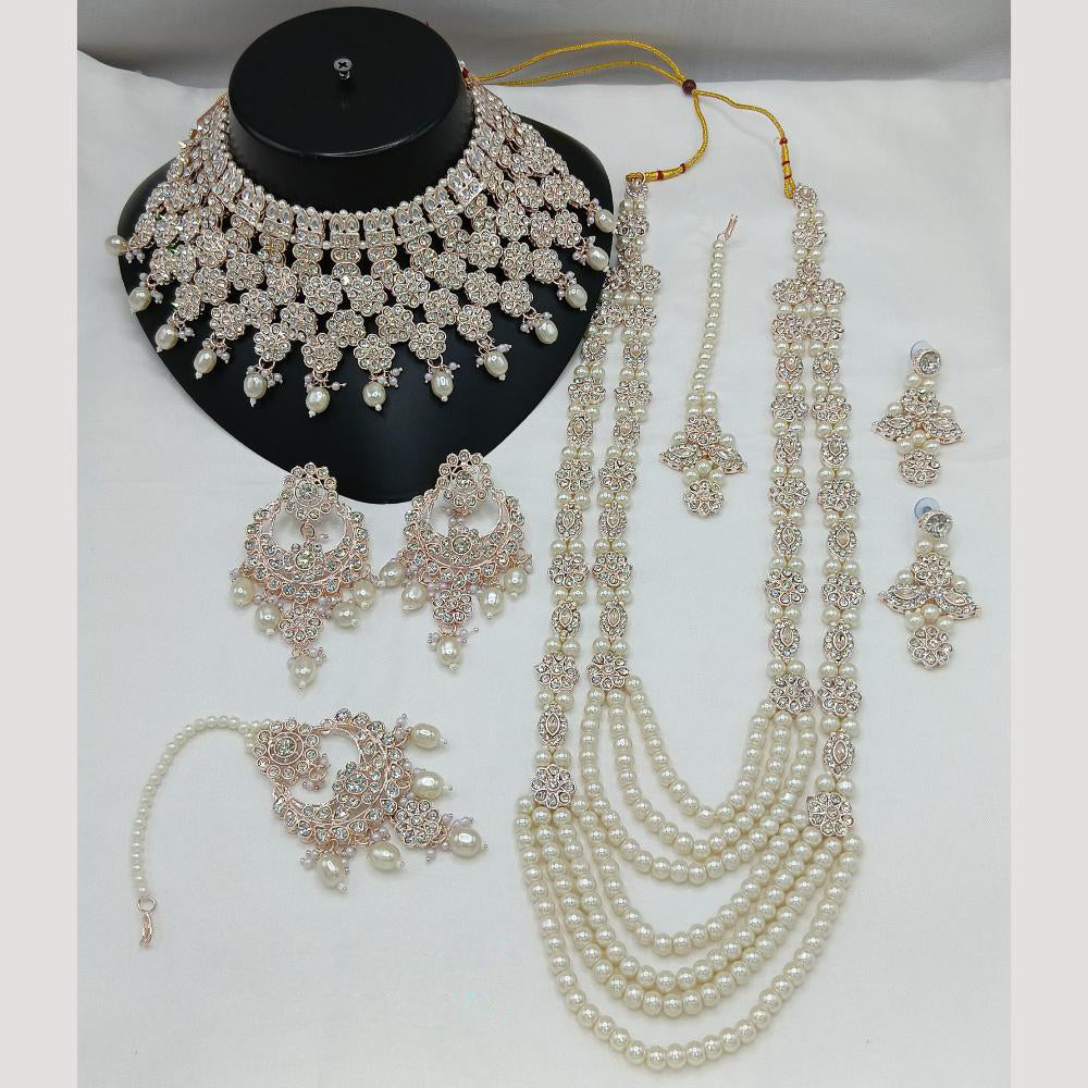 Lucentarts Jewellery Rose Gold Plated Austrian Stone And Beads Double Necklace Set