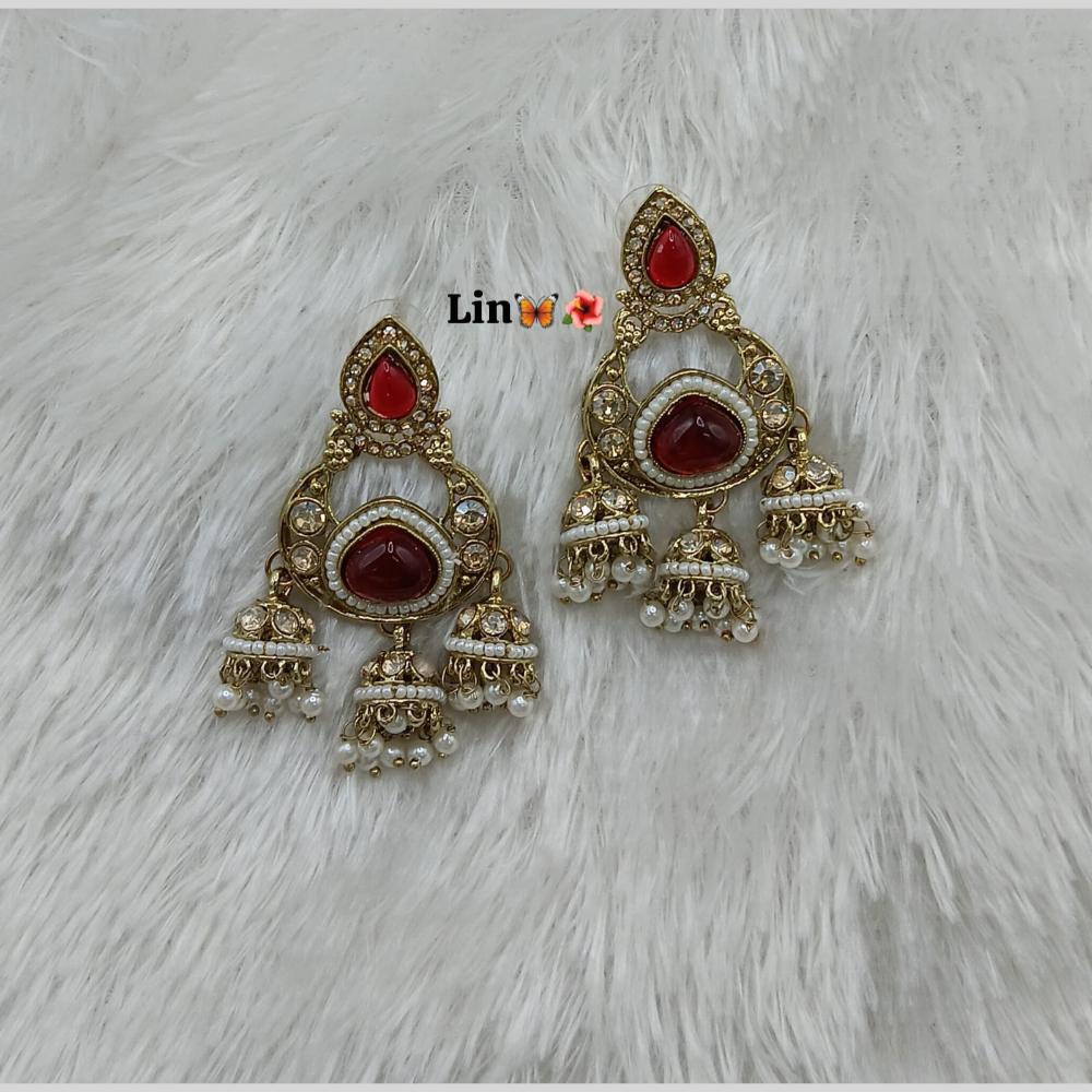 Lucentarts Jewellery Gold Plated Pota Stone And Pearl Jhumki Earrings