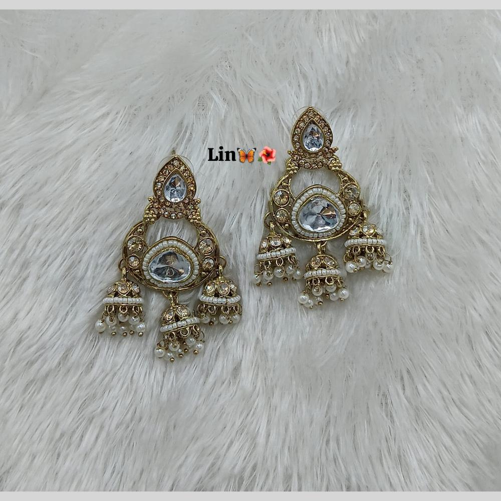 Lucentarts Jewellery Gold Plated Pota Stone And Pearl Jhumki Earrings