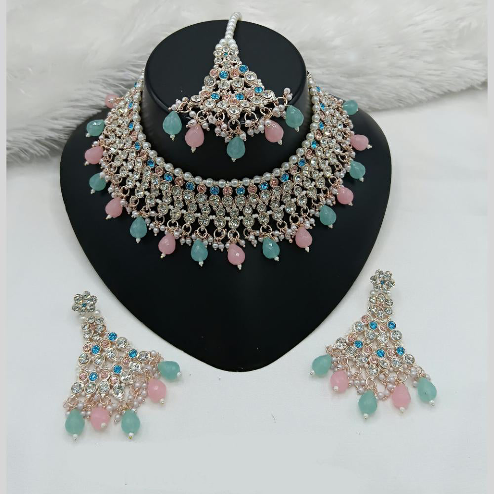 Lucentarts Jewellery Gold Plated Austrian Stone And Beads Choker Necklace Set