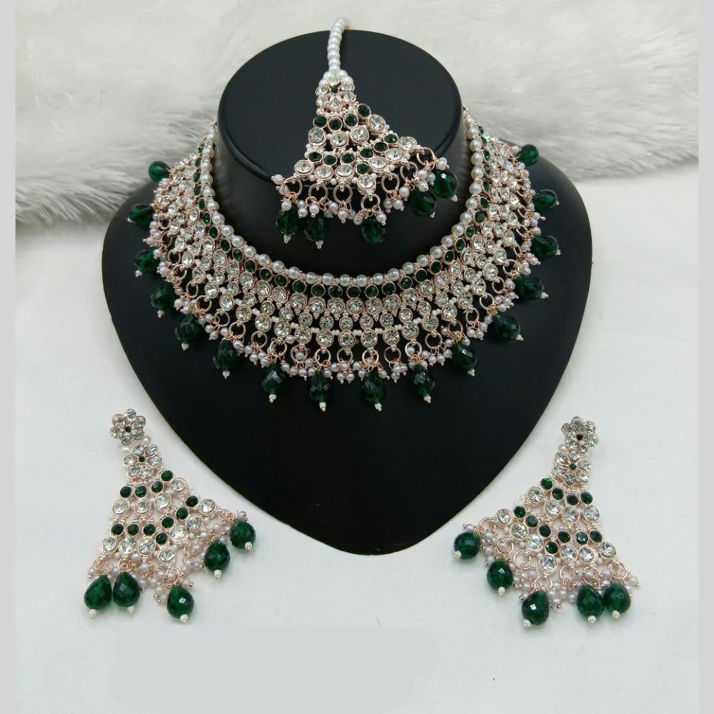 Lucentarts Jewellery Gold Plated Austrian Stone And Beads Choker Necklace Set