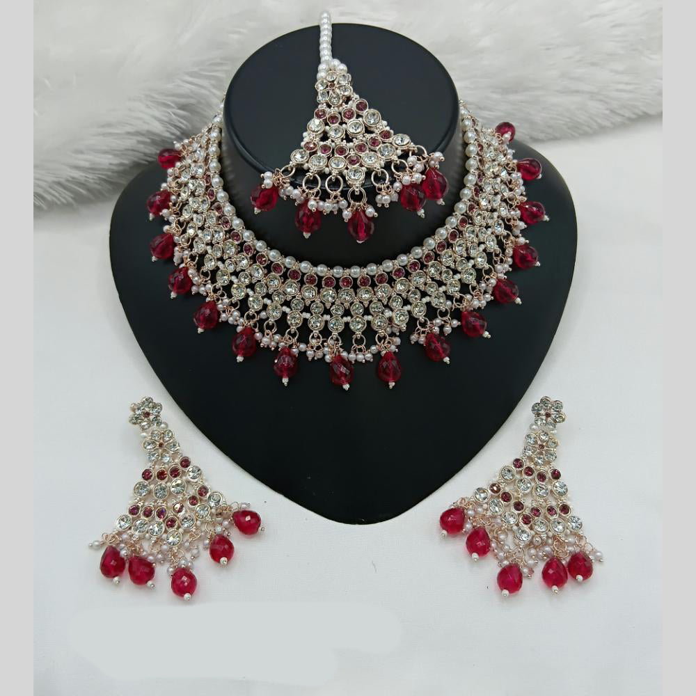 Lucentarts Jewellery Gold Plated Austrian Stone And Beads Choker Necklace Set