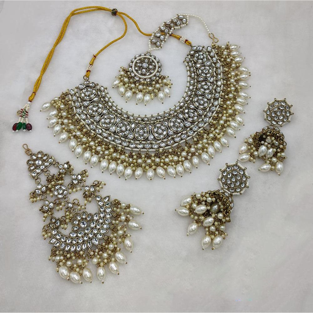 Lucentarts Jewellery Gold Plated Kundan Stone Beads And Pearl Necklace Set