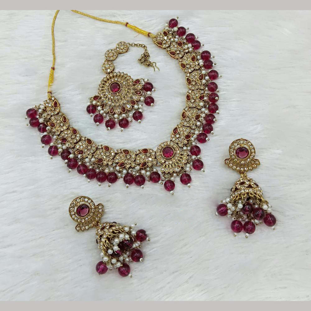 Lucentarts Jewellery Gold Plated Crystal Stone And Beads Necklace Set