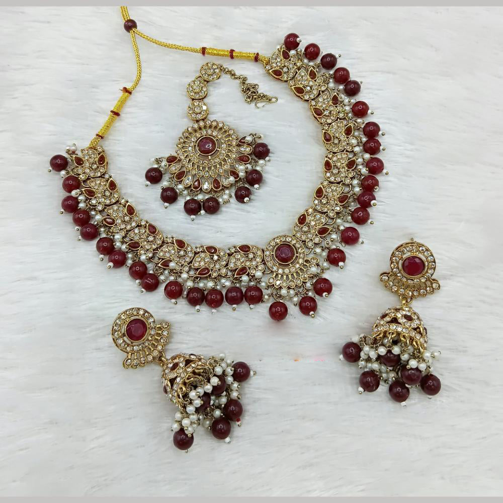 Lucentarts Jewellery Gold Plated Crystal Stone And Beads Necklace Set