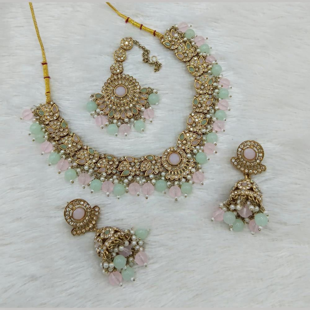 Lucentarts Jewellery Gold Plated Crystal Stone And Beads Necklace Set