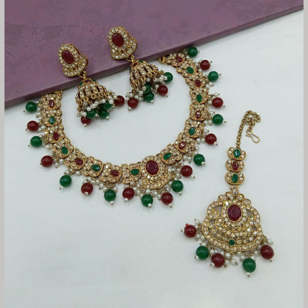 Lucentarts Jewellery Gold Plated Crystal Stone And Beads Necklace Set