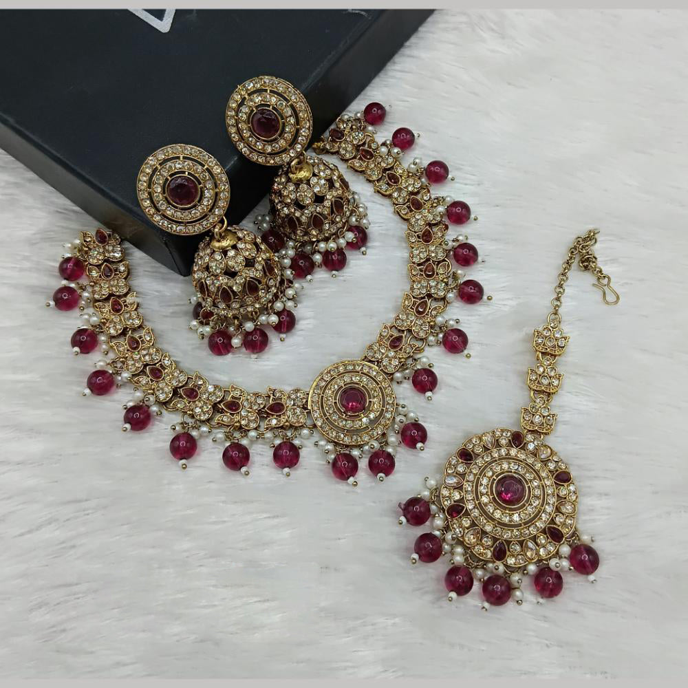 Lucentarts Jewellery Gold Plated Crystal Stone And Beads Necklace Set