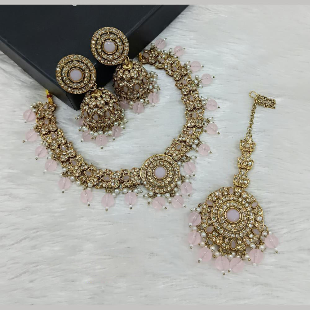 Lucentarts Jewellery Gold Plated Crystal Stone And Beads Necklace Set