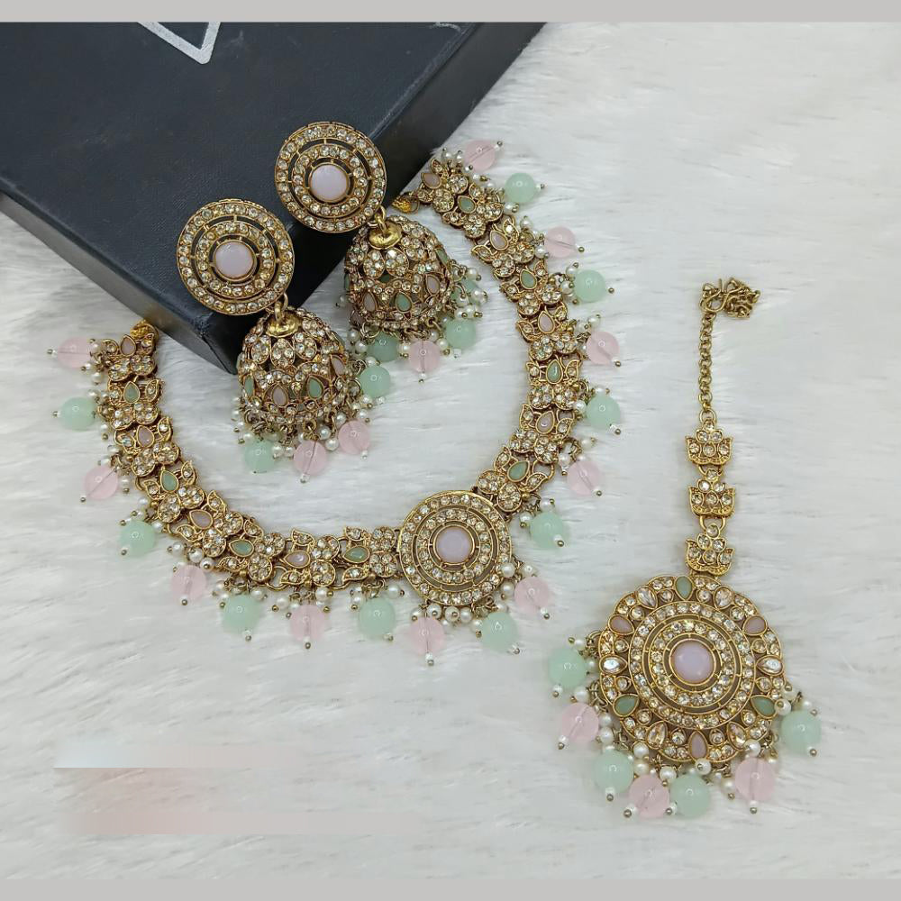 Lucentarts Jewellery Gold Plated Crystal Stone And Beads Necklace Set