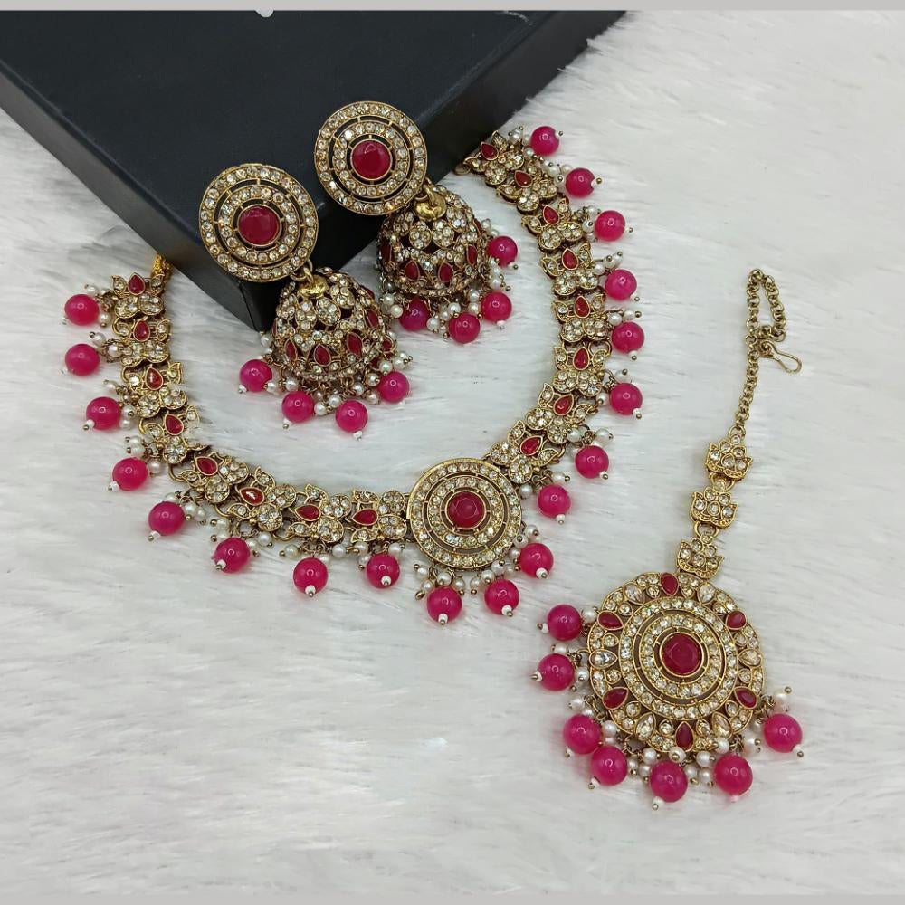 Lucentarts Jewellery Gold Plated Crystal Stone And Beads Necklace Set