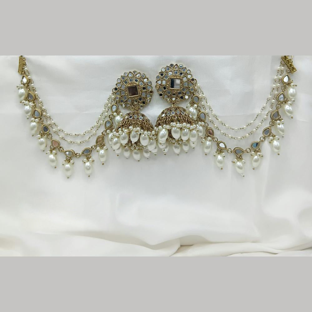 Lucentarts Jewellery Gold Plated Mirror And Pearl Jhumki Earrings