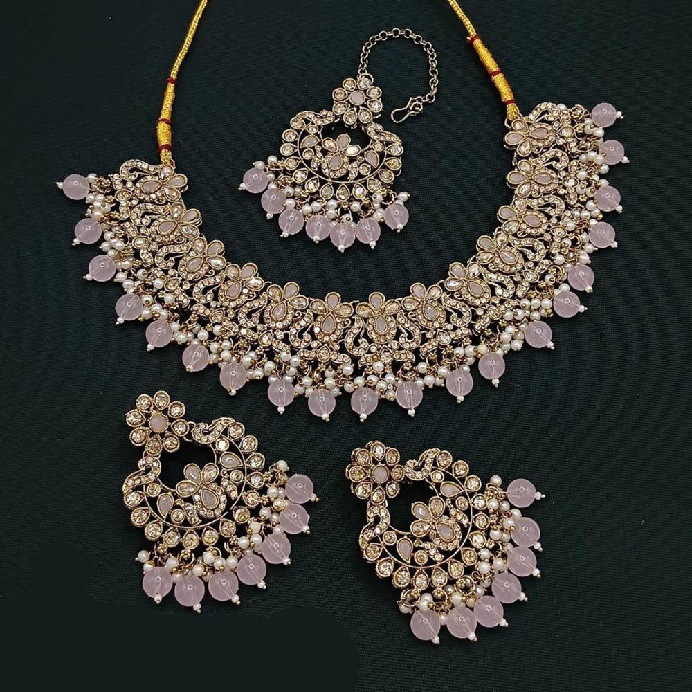 Lucentarts Jewellery Gold Plated Crystal Stone And Beads Choker Necklace Set