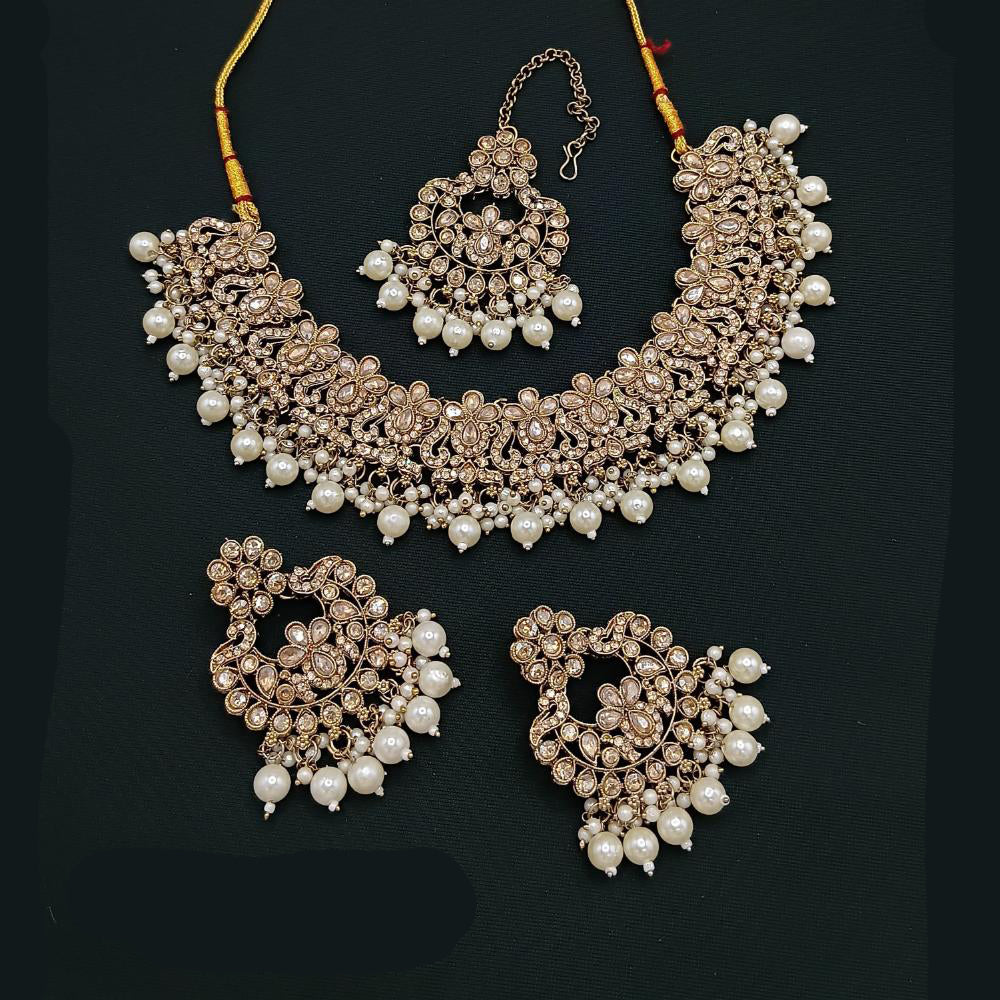 Lucentarts Jewellery Gold Plated Crystal Stone And Beads Choker Necklace Set