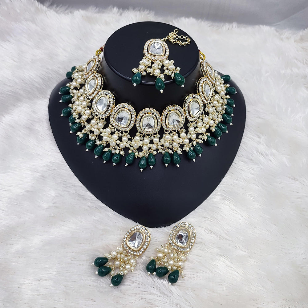 Lucentarts Jewellery Gold Plated Kundan Beads And Pearl Choker Necklace Set