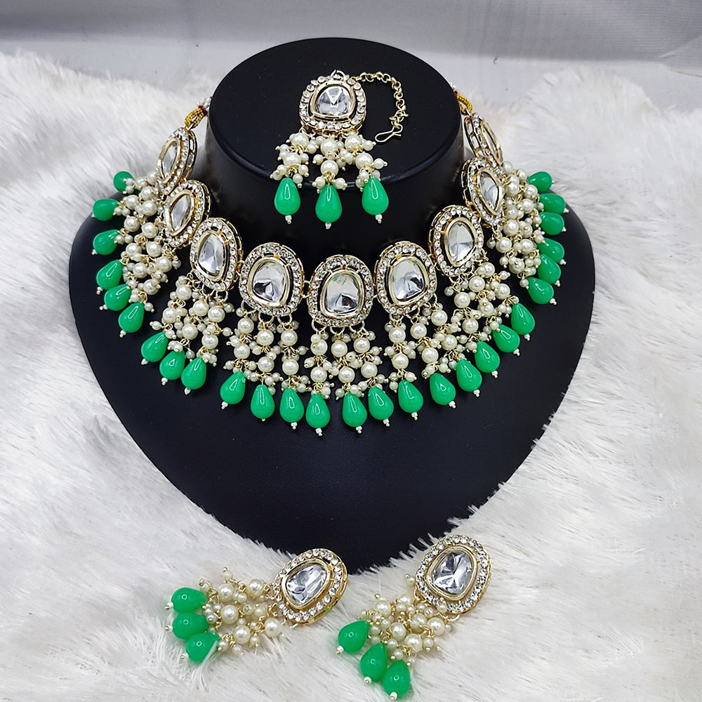 Lucentarts Jewellery Gold Plated Kundan Beads And Pearl Choker Necklace Set