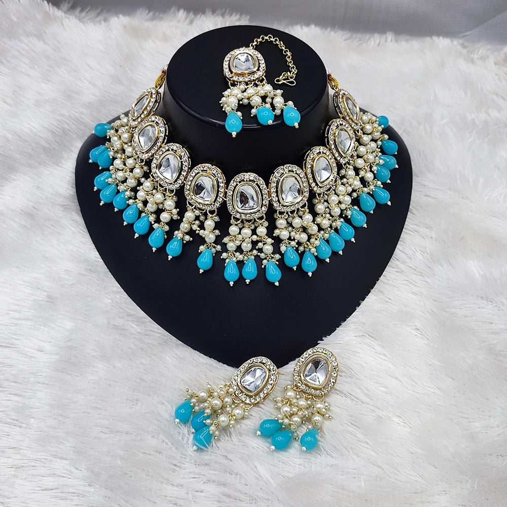 Lucentarts Jewellery Gold Plated Kundan Beads And Pearl Choker Necklace Set