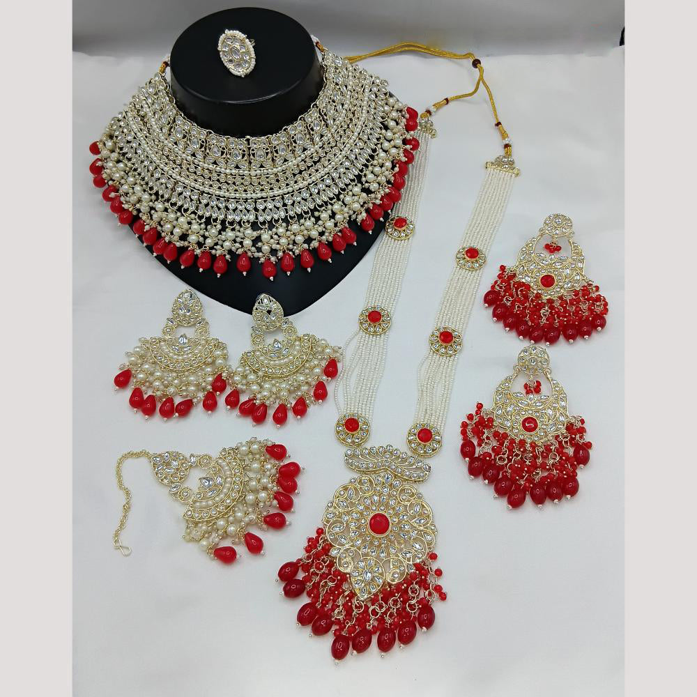 Lucentarts Jewellery Kundan Stone And Meenakari Semi Bridal Necklace Set