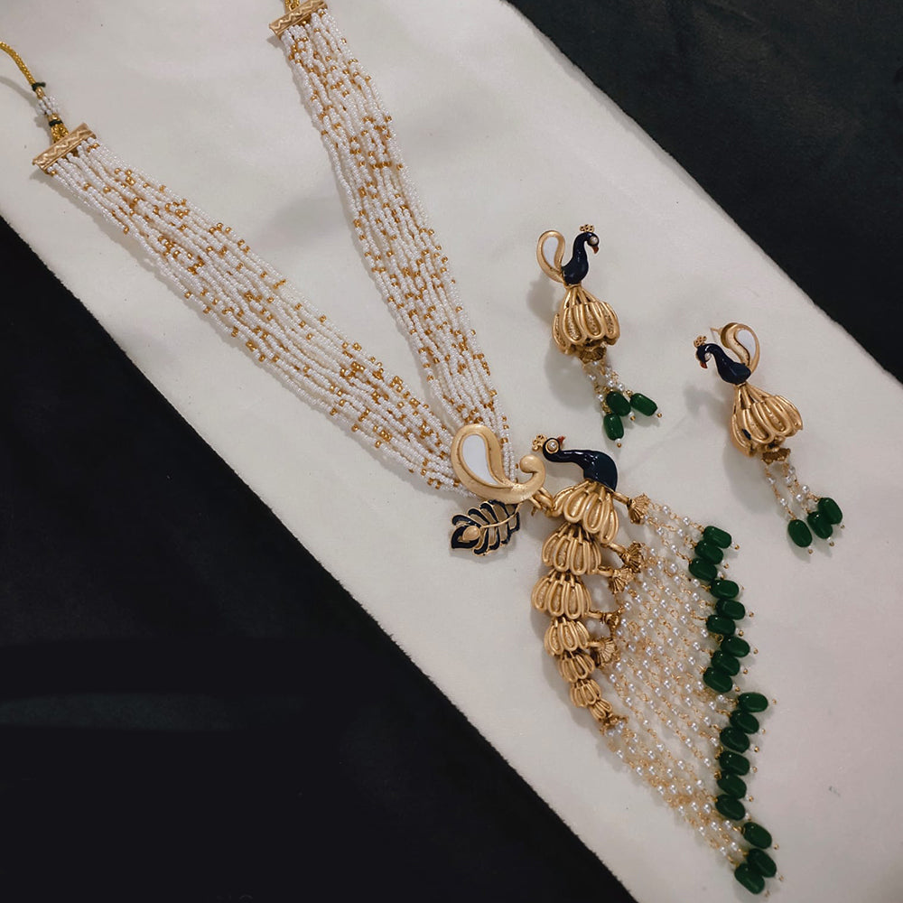 Lucentarts Jewellery Peacock Design Pearl & Beads Necklace Set